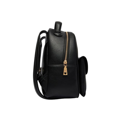 Love Moschino Heart Polyethylene & Polyurethane Compact Flap Backpack - Black Gold Signature