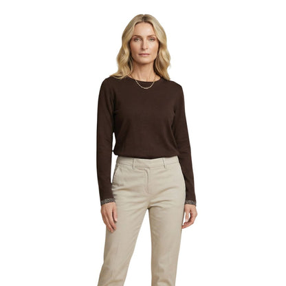 T-Shirt by Street One for women in stretch cotton brown features an edgy silhouette, meticulously detailed with a sophisticated long-sleeve and round neckline for a truly edgy finish.