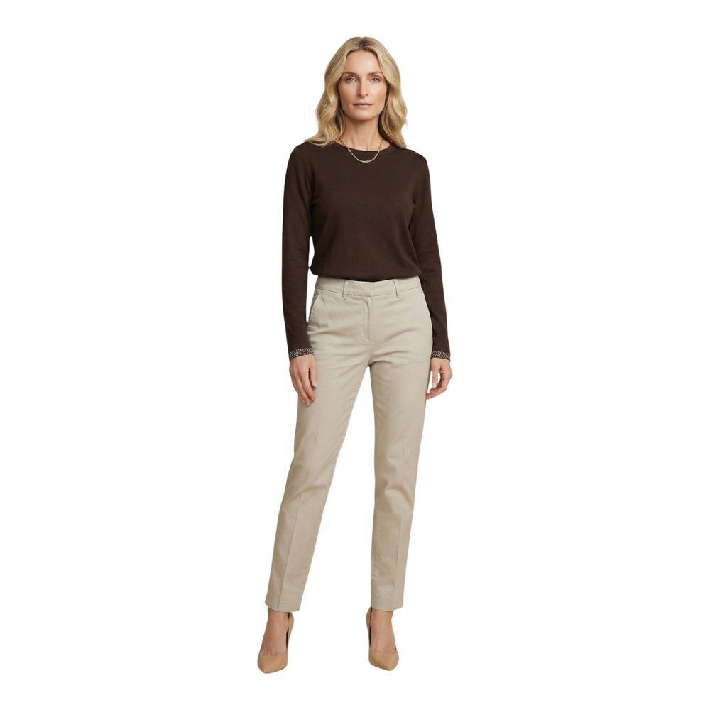 T-Shirt by Street One for women in stretch cotton brown showcases a fashionable silhouette, elegantly detailed with a fashionable and round neckline for a sophisticated, high-fashion look.