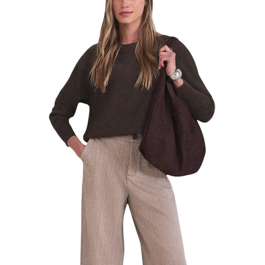 Street One Women's Crop-Top Boat-Neck Viscose Cotton Sweatshirt - Brown