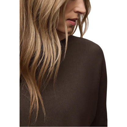 Street One Women's Crop-Top Boat-Neck Viscose Cotton Sweatshirt - Brown