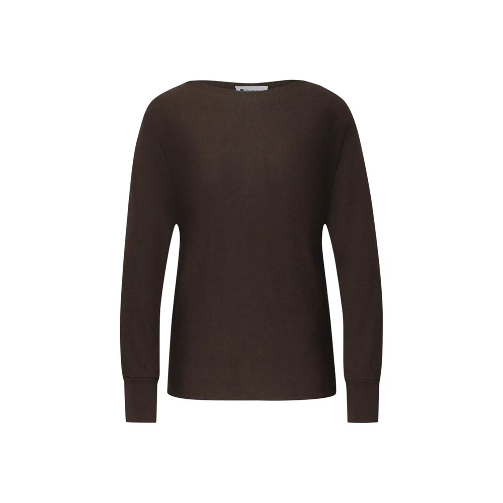 Street One Women's Crop-Top Boat-Neck Viscose Cotton Sweatshirt - Brown