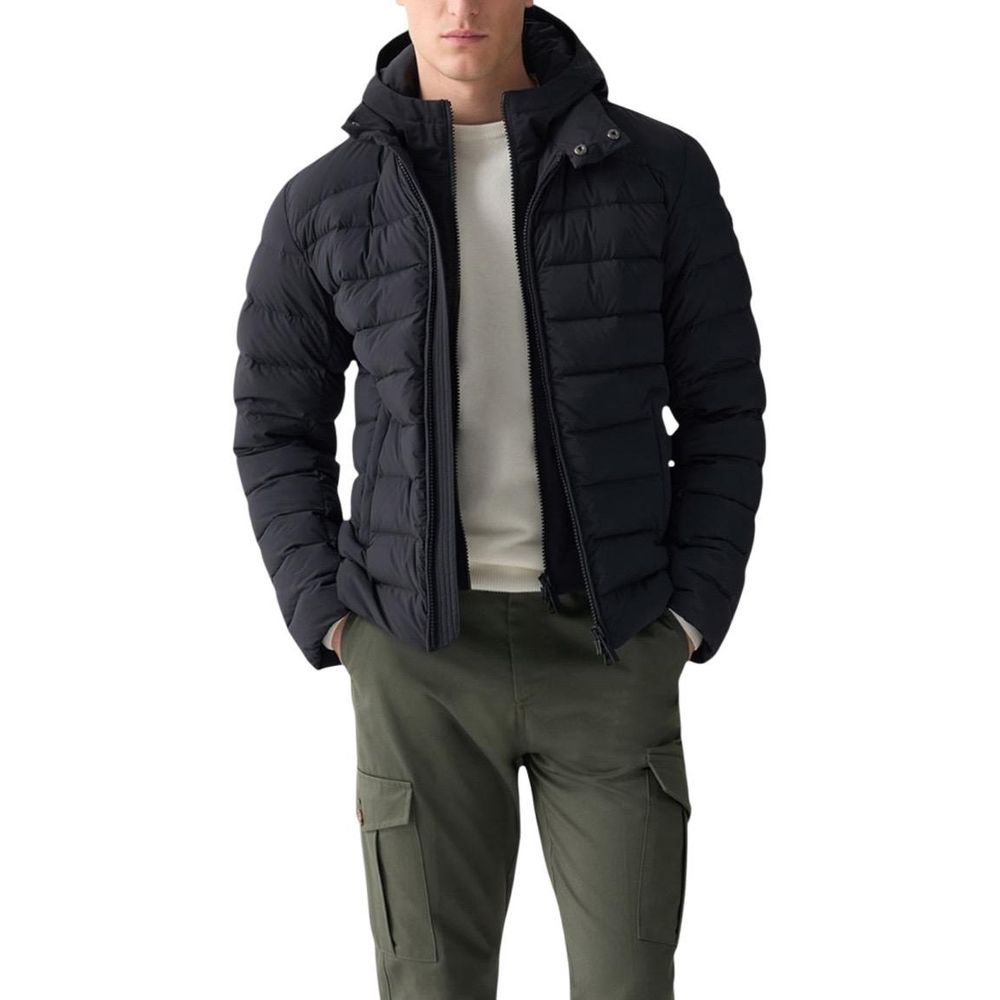 Hooded Overcoat by Colmar Originals for men in stretch polyamide black features an voluminous silhouette, showcasing distinct pockets, hooded & insulated and a voluminous hooded neckline for a truly voluminous aesthetic.