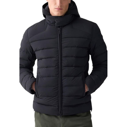 Hooded Overcoat by Colmar Originals for men in stretch polyamide black presents a luxurious silhouette, showcasing a luxurious hooded neckline and sophisticated pockets, hooded & insulated for a premium, luxurious look.
