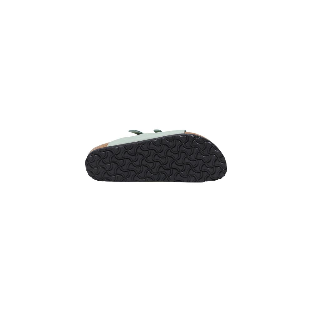 Flat Sandals by Birkenstock for women in leather & cork green features an architectural silhouette, showcasing the architectural Women's Leather & Cork Flat Sandals with a flat and .