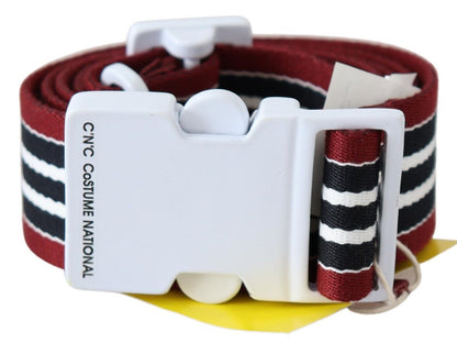 Belt by Costume National for men in cotton canvas black, red, white, patterned & striped features an artisanal finish, elegantly showcasing the signature style and artisanal craftsmanship of the Cotton Canvas Belt design.