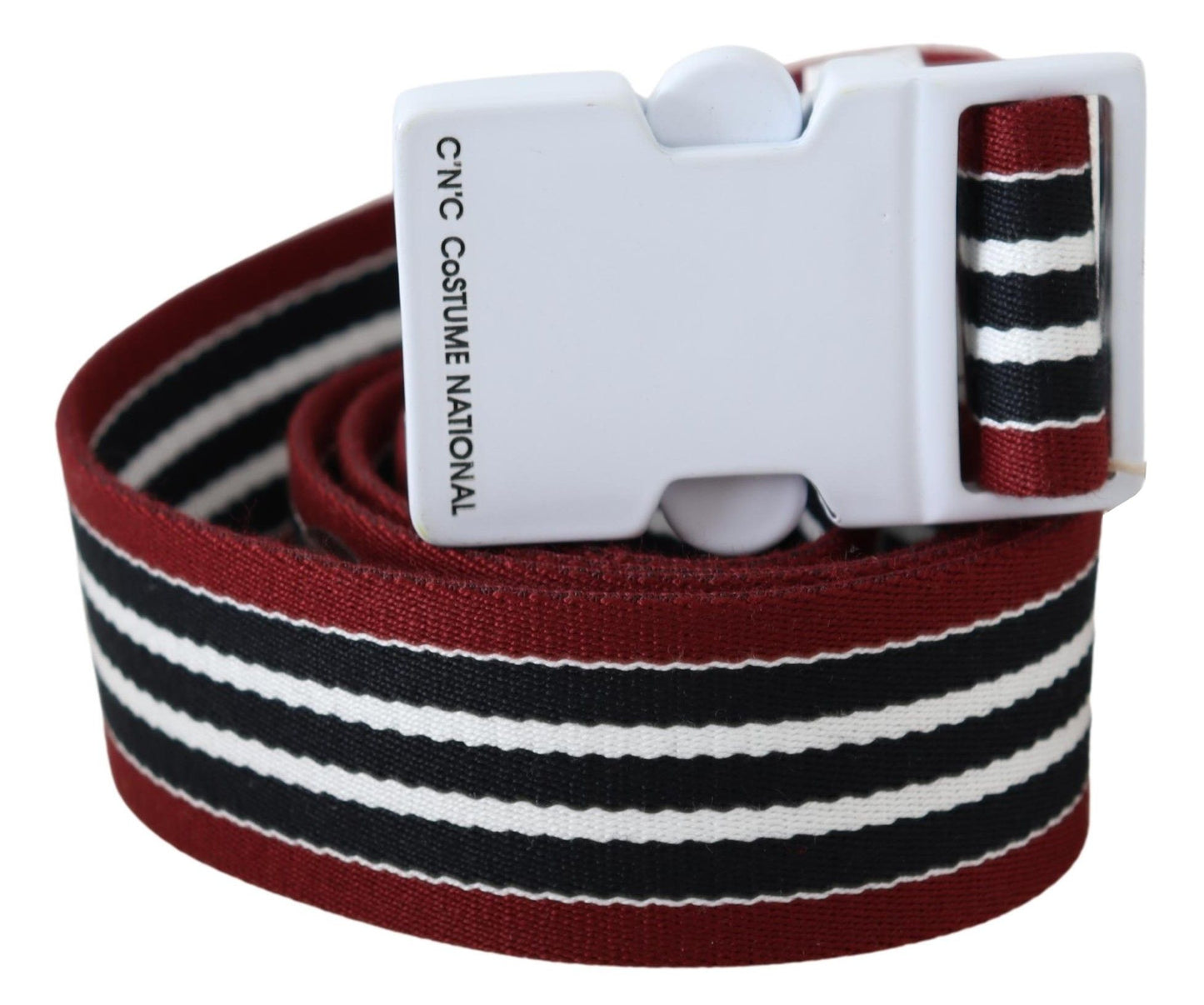 Belt by Costume National for men in cotton canvas black, red, white, patterned & striped features an distinguished design, perfectly showcasing the sophisticated craftsmanship of this distinguished Cotton Canvas Belt.
