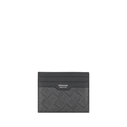 Cardholder Wallet by Ferragamo for men in bos taurus calf leather gray, monogram & print presents a streamlined silhouette, showcasing the sophisticated design of the Gancini Bos Taurus Calf Leather Cardholder Wallet collection with functional card-organization.