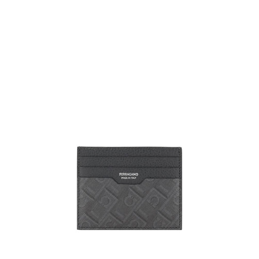 Cardholder Wallet by Ferragamo for men in bos taurus calf leather gray, monogram & print presents a streamlined silhouette, showcasing the sophisticated design of the Gancini Bos Taurus Calf Leather Cardholder Wallet collection with functional card-organization.