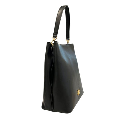 Shoulder Clutch Handbag by Twinset for women in polyurethane black & gold features a architectural silhouette, showcasing a secure magnetic & button, ample built-in-compartments, and versatile shoulder-strap & adjustable-strap for a architectural finish.