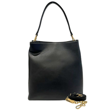 Shoulder Clutch Handbag by Twinset for women in polyurethane black & gold showcases a sculptural silhouette, featuring a secure magnetic & button, ample built-in-compartments, and versatile shoulder-strap & adjustable-strap for a sculptural aesthetic.
