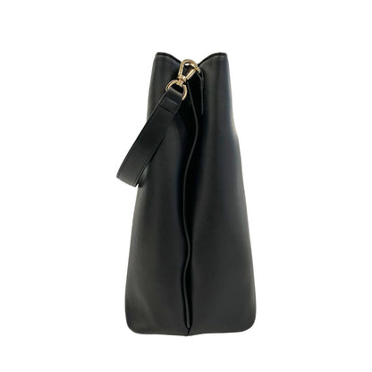 Shoulder Clutch Handbag by Twinset for women in polyurethane black & gold showcases a sculptural silhouette, featuring a secure magnetic & button, ample built-in-compartments, and versatile shoulder-strap & adjustable-strap for a sculptural finish.