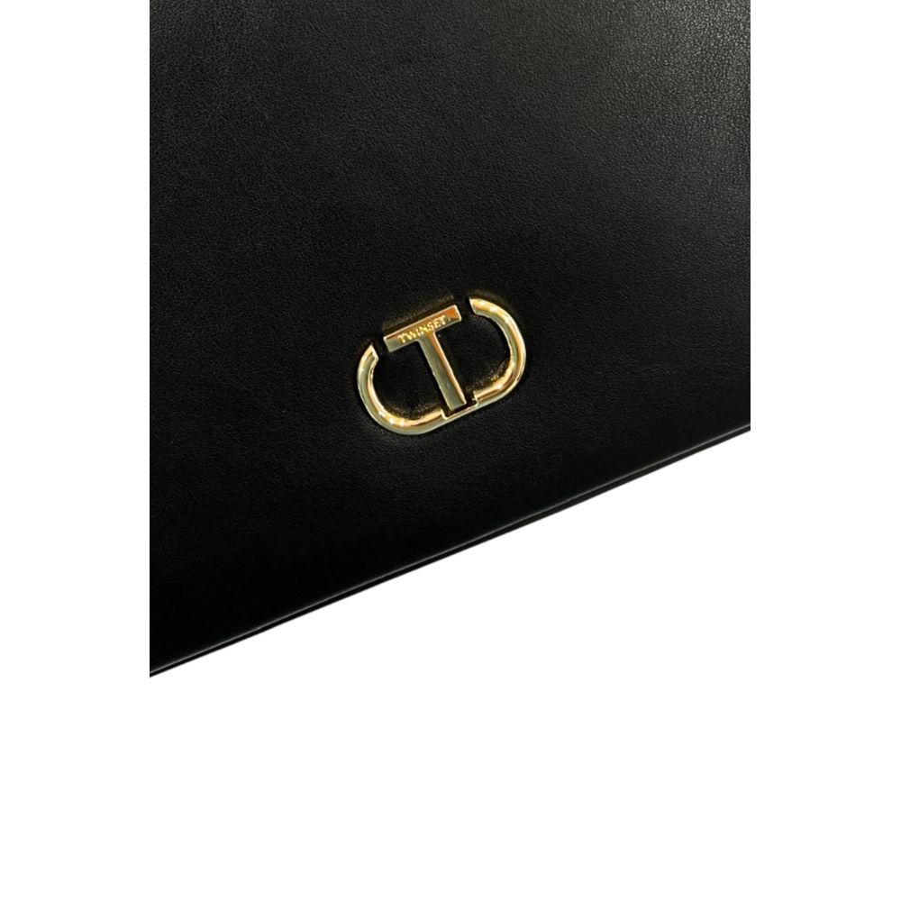Shoulder Clutch Handbag by Twinset for women in polyurethane black & gold features a sculptural silhouette with a secure magnetic & button, organized built-in-compartments, and versatile shoulder-strap & adjustable-strap for a sculptural finish.