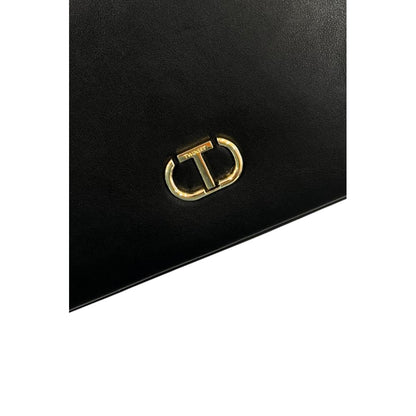 Shoulder Clutch Handbag by Twinset for women in polyurethane black & gold features a sculptural silhouette with a secure magnetic & button, organized built-in-compartments, and versatile shoulder-strap & adjustable-strap for a sculptural finish.