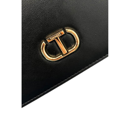 Crossbody Flap Handbag by Twinset for women in polyurethane black & gold features an multi-faceted design with a secure flap, magnetic & button, ample , and versatile crossbody-strap for a multi-faceted finish.