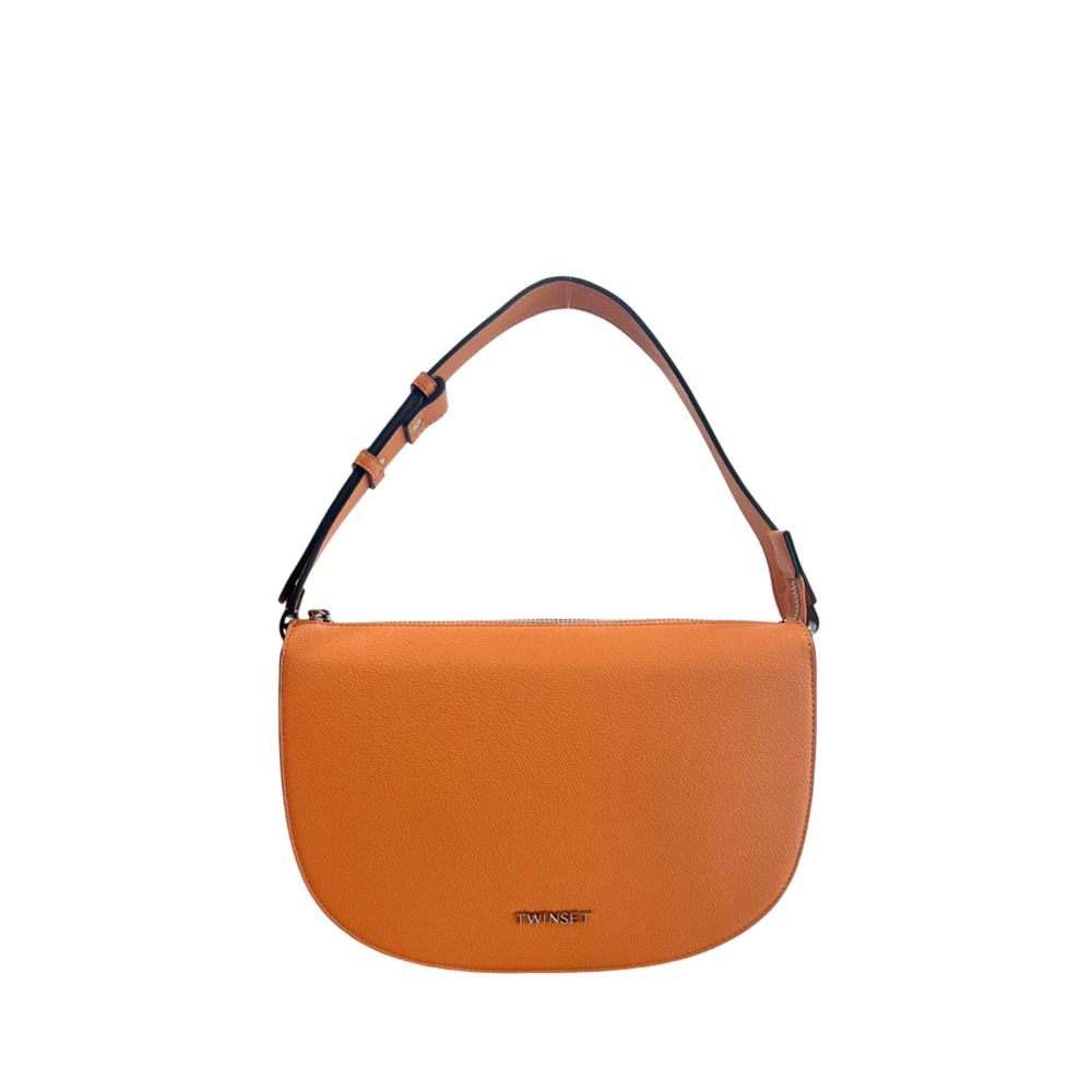 Shoulder Clutch Handbag by Twinset for women in polyester & polyurethane orange & silver features a statuesque silhouette, showcasing a secure zipper and organized built-in-compartments with versatile shoulder-strap & adjustable-strap for statuesque evening wear.