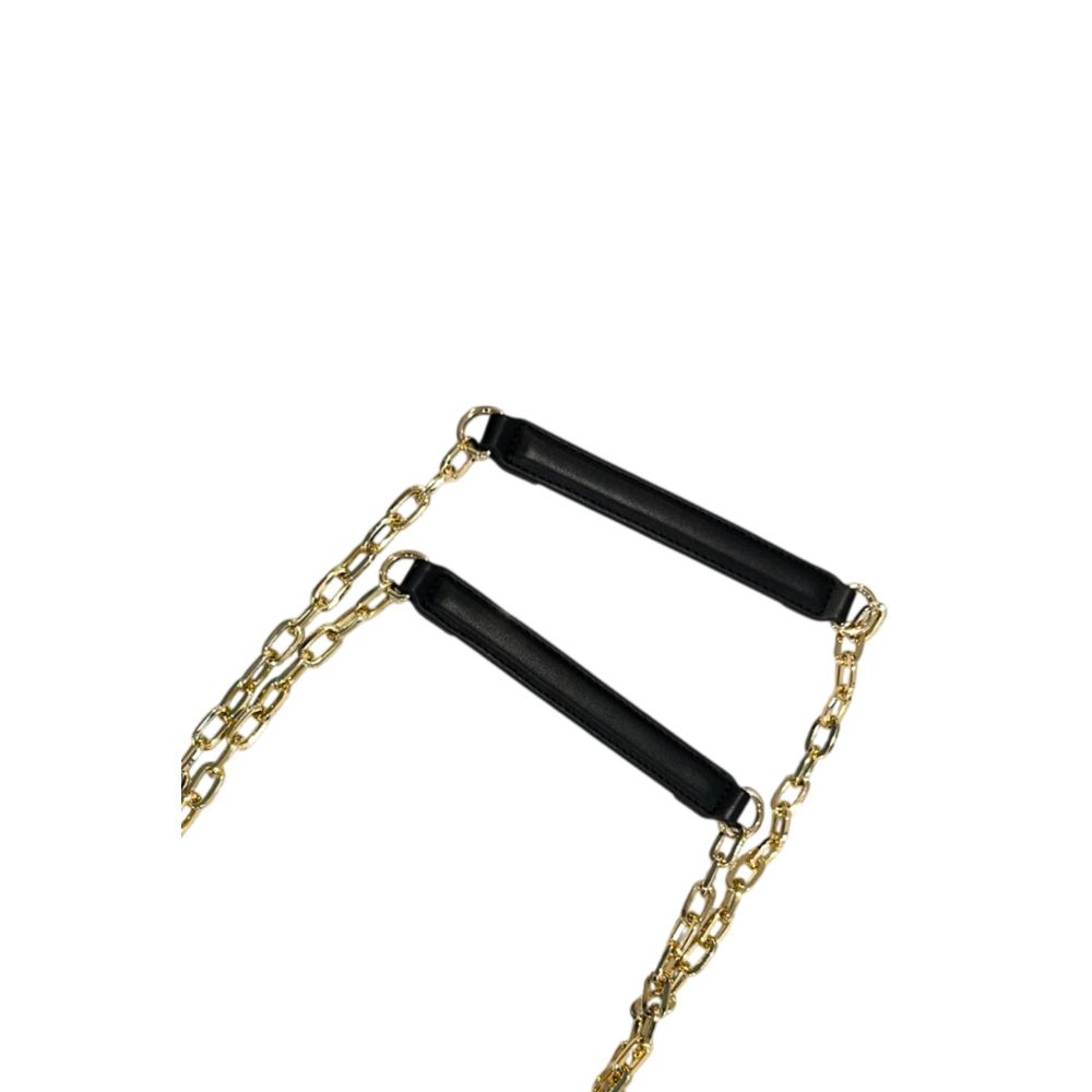 Crossbody Flap Handbag by Twinset for women in polyurethane black & gold features a transformative sophistication silhouette, showcasing a secure flap, magnetic & button, ample , and versatile crossbody-strap for a transformative sophistication look.