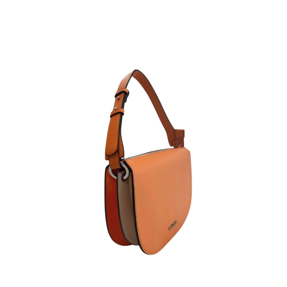 Shoulder Clutch Handbag by Twinset for women in polyester & polyurethane orange & silver showcases a sculptural silhouette, featuring a secure zipper, ample built-in-compartments, and versatile shoulder-strap & adjustable-strap for a sculptural finish.