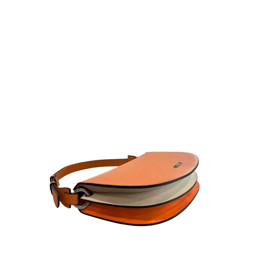 Shoulder Clutch Handbag by Twinset for women in polyester & polyurethane orange & silver features a statuesque silhouette, showcasing a secure zipper and organized built-in-compartments with versatile shoulder-strap & adjustable-strap for statuesque evening wear.