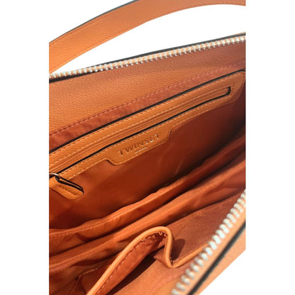 Shoulder Clutch Handbag by Twinset for women in polyester & polyurethane orange & silver features a architectural silhouette, showcasing a secure zipper, ample built-in-compartments, and versatile shoulder-strap & adjustable-strap for a architectural finish.