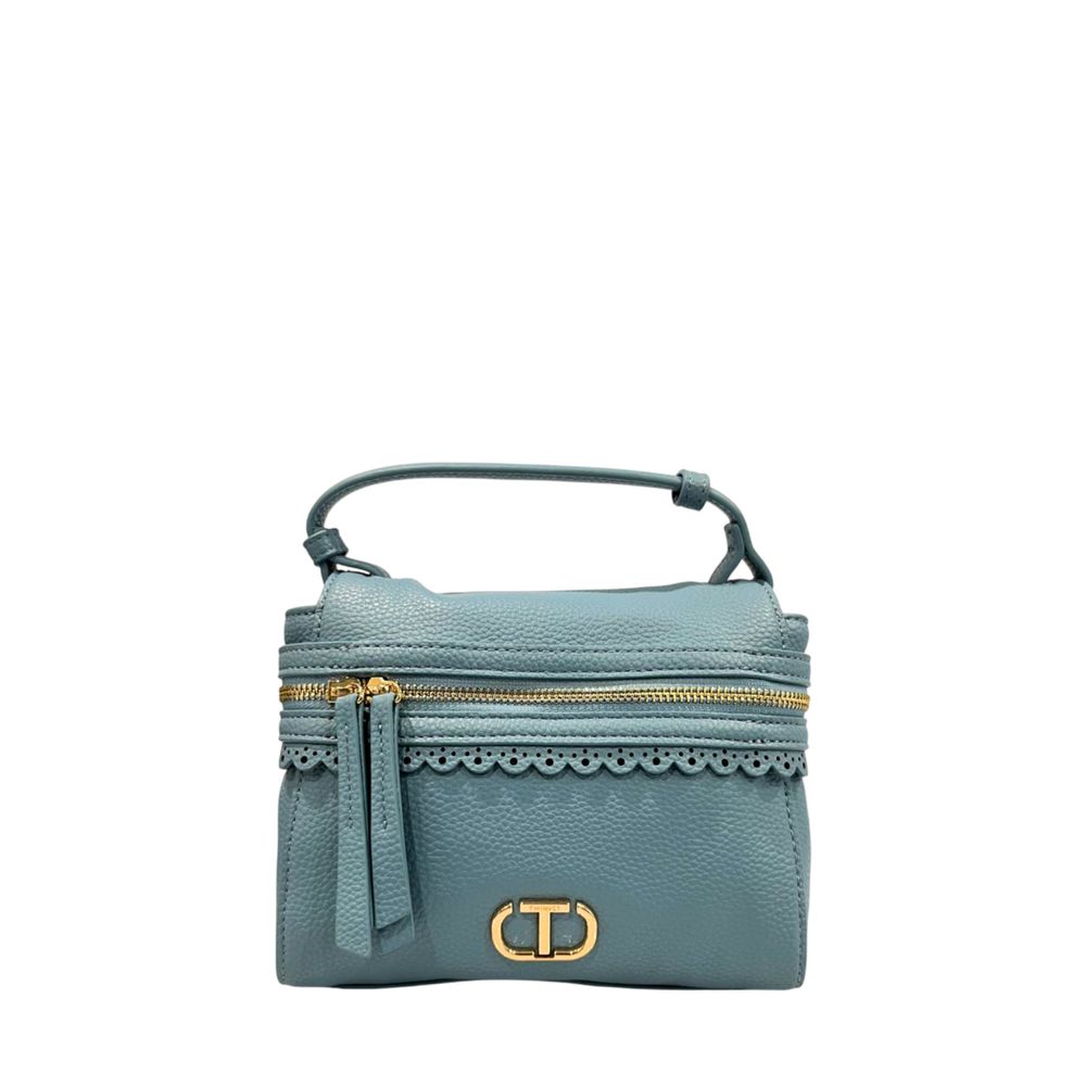 Mini Shoulder Bag by Twinset for women in polyurethane blue & gold features a effortless chic silhouette with a secure zipper, ample , and versatile shoulder-strap & adjustable-strap for a effortless chic finish.