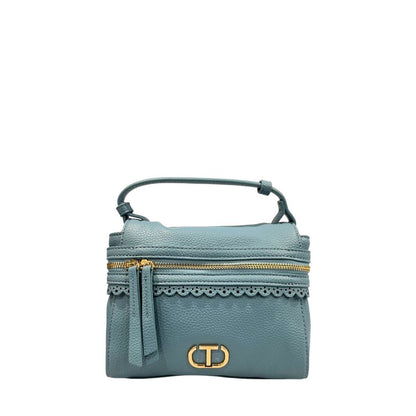 Mini Shoulder Bag by Twinset for women in polyurethane blue & gold features a effortless chic silhouette with a secure zipper, ample , and versatile shoulder-strap & adjustable-strap for a effortless chic finish.