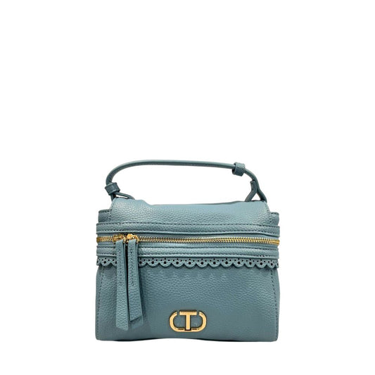 Mini Shoulder Bag by Twinset for women in polyurethane blue & gold features a effortless chic silhouette with a secure zipper, ample , and versatile shoulder-strap & adjustable-strap for a effortless chic finish.