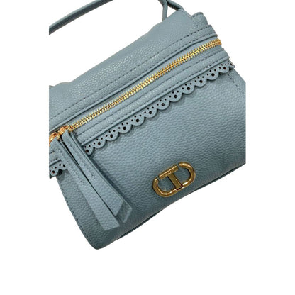 Mini Shoulder Bag by Twinset for women in polyurethane blue & gold features an effortlessly chic silhouette with a secure zipper, ample , and versatile shoulder-strap & adjustable-strap for effortlessly chic everyday luxury.