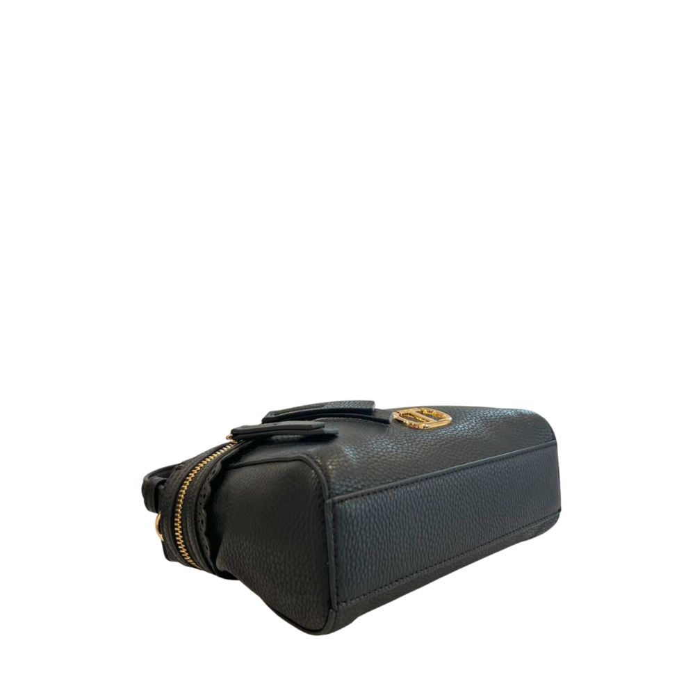 Mini Shoulder Bag by Twinset for women in polyurethane black, gold & yellow features an effortlessly chic silhouette with a secure zipper, ample , and versatile shoulder-strap & adjustable-strap for effortlessly chic everyday luxury.