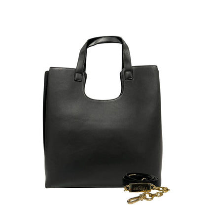 Shoulder Bag by Twinset for women in polyurethane black & gold showcases a statuesque silhouette, artfully detailed with a secure zipper, organized built-in-compartments, and versatile shoulder-strap & adjustable-strap for a statuesque look.