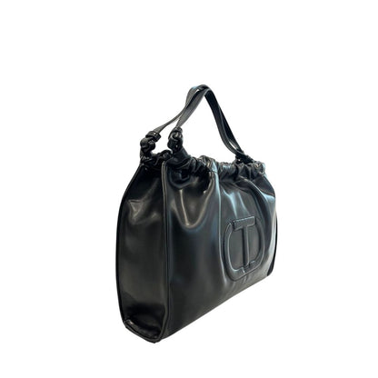 Shoulder Clutch Handbag by Twinset for women in polyurethane black & signature features a architectural silhouette, showcasing a secure magnetic & button, ample , and versatile shoulder-strap for a architectural finish.