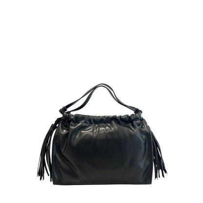 Shoulder Clutch Handbag by Twinset for women in polyurethane black & signature features a sculptural silhouette with a secure magnetic & button, organized , and versatile shoulder-strap for a sculptural finish.