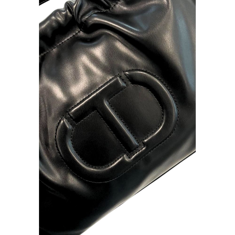 Shoulder Clutch Handbag by Twinset for women in polyurethane black & signature showcases a sculptural silhouette, featuring a secure magnetic & button, ample , and versatile shoulder-strap for a sculptural finish.