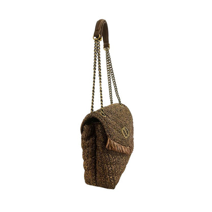 2-in-1 Shoulder & Crossbody Flap Handbag by Twinset for women in polyethylene & polyurethane brown & gold features a transformative sophistication silhouette, showcasing a secure flap, magnetic & button, ample , and versatile crossbody-strap & shoulder-strap for a transformative sophistication look.