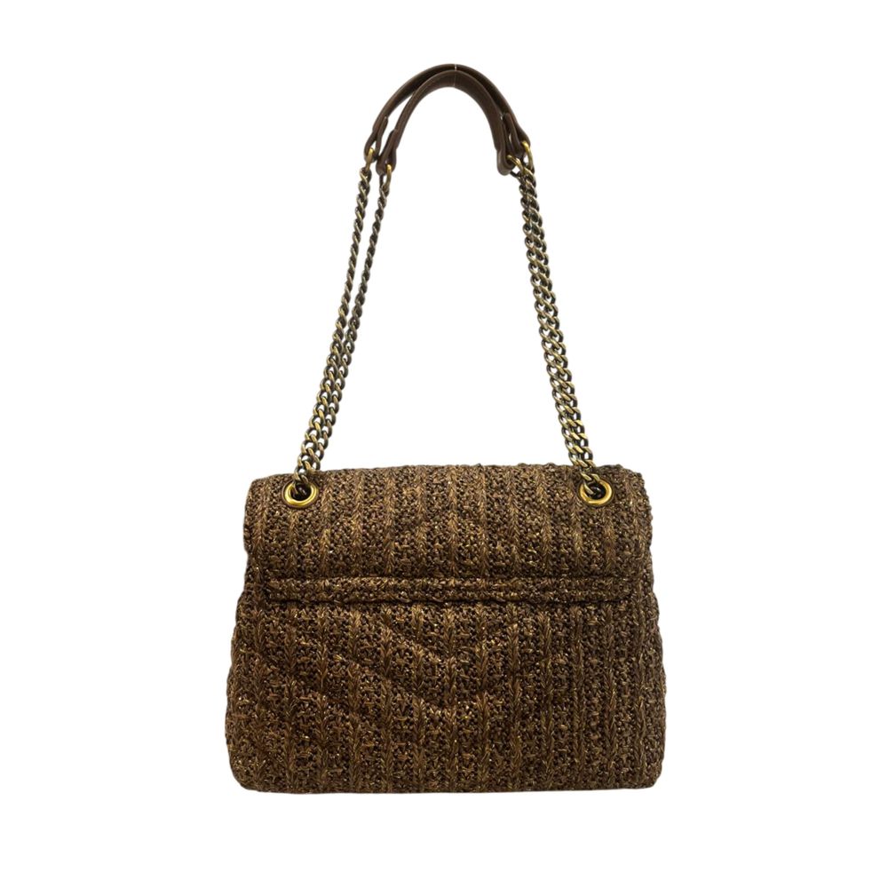 2-in-1 Shoulder & Crossbody Flap Handbag by Twinset for women in polyethylene & polyurethane brown & gold features a multifaceted silhouette, showcasing a secure flap, magnetic & button and multifaceted with versatile crossbody-strap & shoulder-strap for multifaceted style.