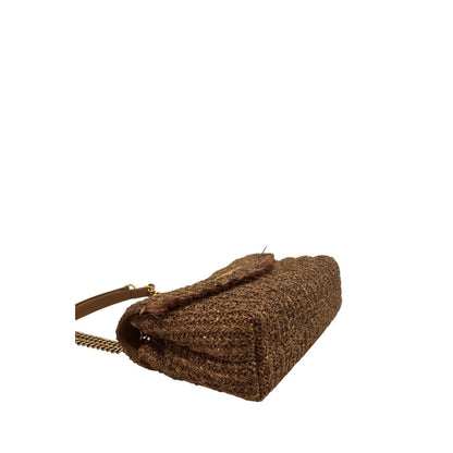 2-in-1 Shoulder & Crossbody Flap Handbag by Twinset for women in polyethylene & polyurethane brown & gold features a multifaceted silhouette, showcasing a secure flap, magnetic & button and multifaceted with versatile crossbody-strap & shoulder-strap for multifaceted style.