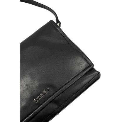 Shoulder Flap Clutch Handbag by Twinset for women in polyethylene black & silver features a architectural silhouette, showcasing a secure flap, magnetic & button, ample built-in-compartments, and versatile shoulder-strap & adjustable-strap for a architectural finish.