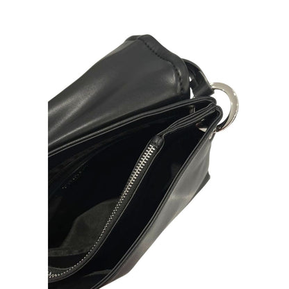 Shoulder Flap Clutch Handbag by Twinset for women in polyethylene black & silver features a statuesque silhouette, showcasing a secure flap, magnetic & button and organized built-in-compartments with versatile shoulder-strap & adjustable-strap for statuesque evening wear.