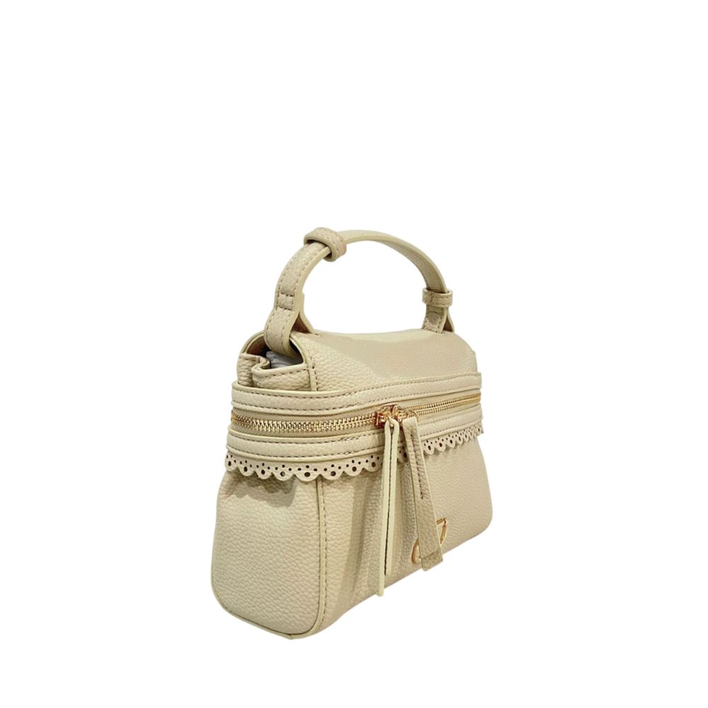 Mini Shoulder Bag by Twinset for women in polyethylene beige & gold presents a statuesque silhouette, showcasing a secure zipper and statuesque with versatile shoulder-strap & adjustable-strap for a sophisticated look.