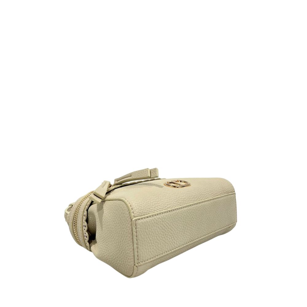 Mini Shoulder Bag by Twinset for women in polyethylene beige & gold showcases a statuesque silhouette, artfully detailed with a secure zipper, organized , and versatile shoulder-strap & adjustable-strap for a statuesque look.