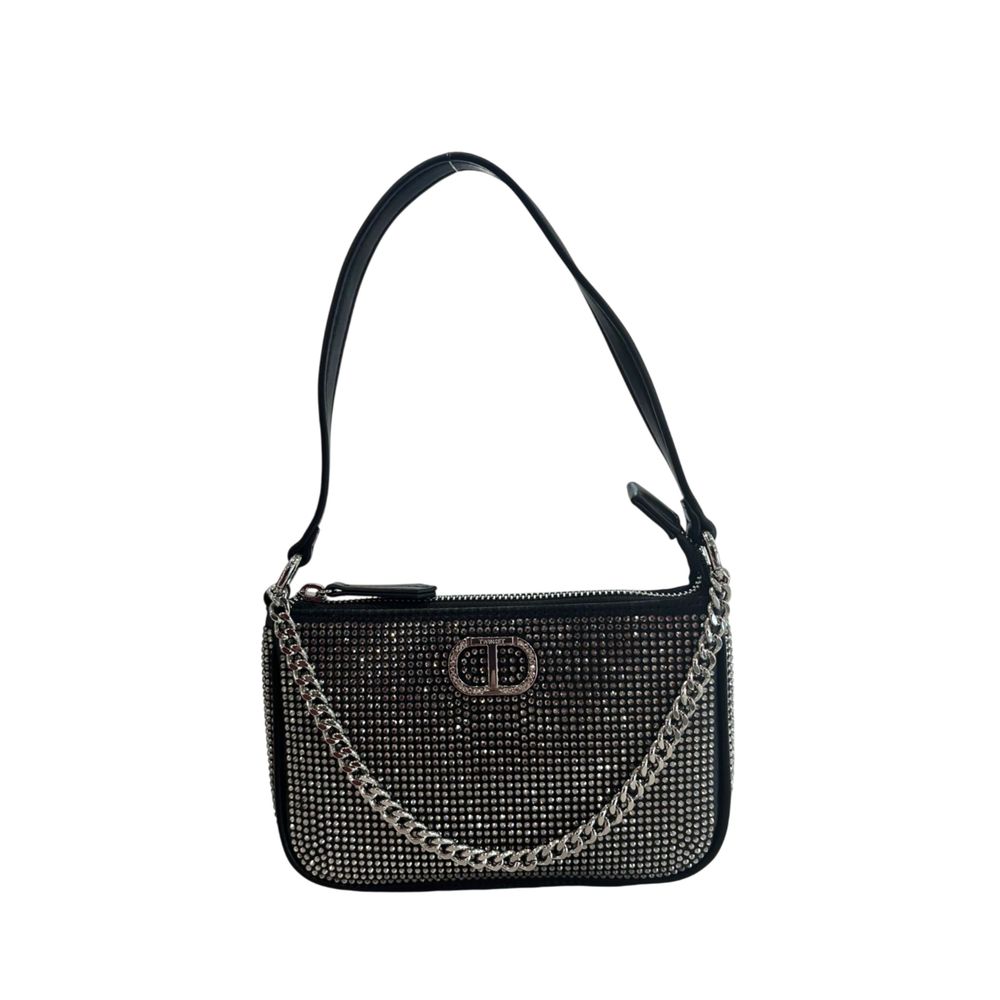 Shoulder Clutch Handbag by Twinset for women in polyurethane black, yellow & signature showcases a sculptural silhouette, featuring a secure zipper, ample built-in-compartments, and versatile shoulder-strap for a sculptural finish.