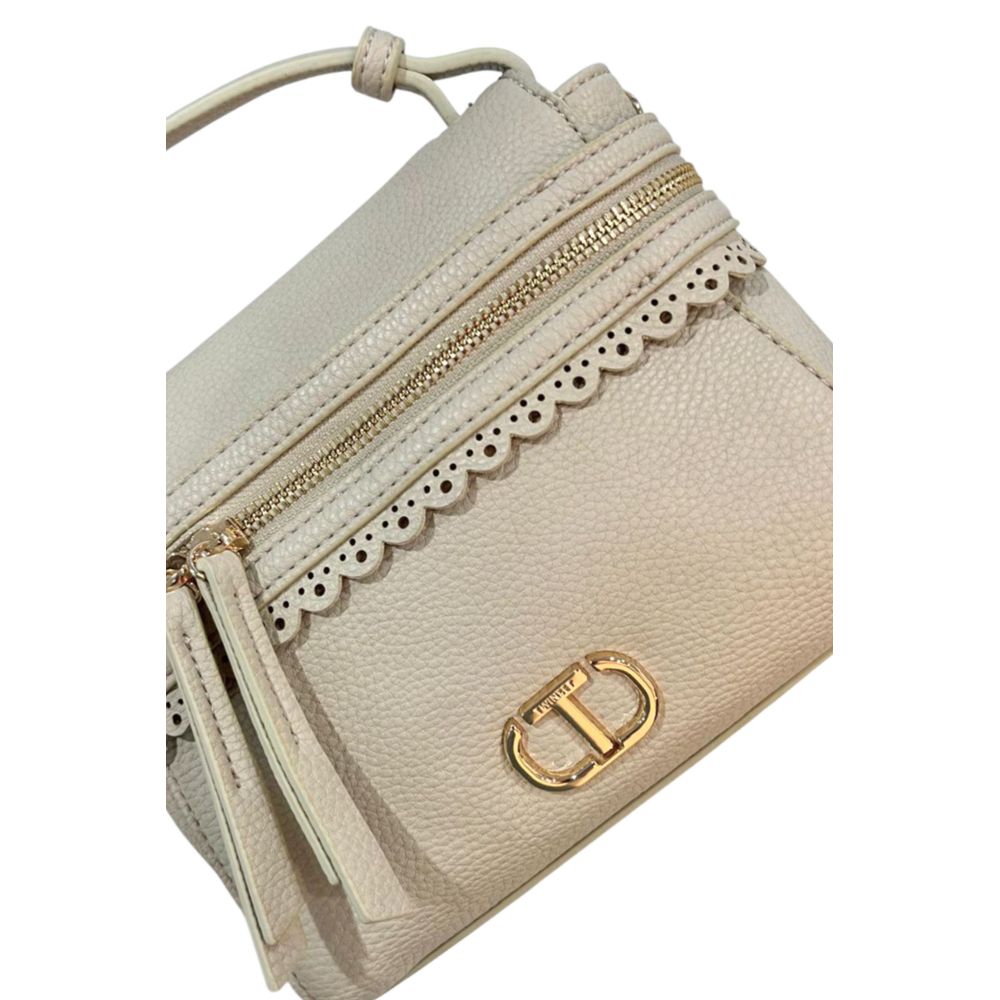 Mini Shoulder Bag by Twinset for women in polyethylene beige & gold features an effortlessly chic silhouette with a secure zipper, ample , and versatile shoulder-strap & adjustable-strap for effortlessly chic everyday luxury.