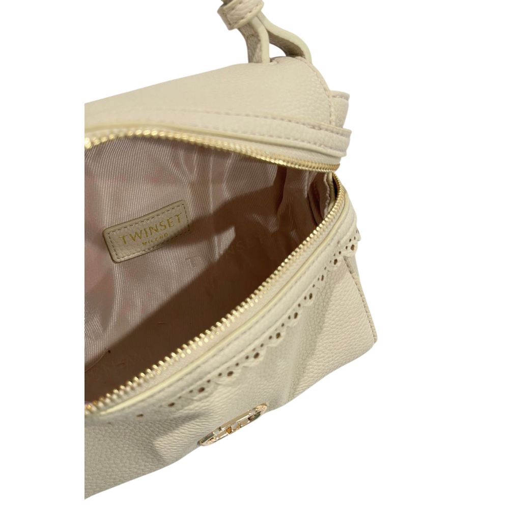 Mini Shoulder Bag by Twinset for women in polyethylene beige & gold presents a statuesque silhouette, showcasing a secure zipper and statuesque with versatile shoulder-strap & adjustable-strap for a sophisticated look.