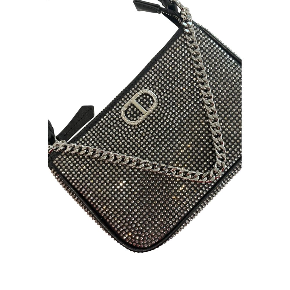 Shoulder Clutch Handbag by Twinset for women in polyurethane black, yellow & signature showcases a sculptural silhouette, featuring a secure zipper, ample built-in-compartments, and versatile shoulder-strap for a sculptural aesthetic.