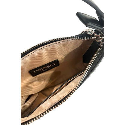 Shoulder Clutch Handbag by Twinset for women in polyurethane black, yellow & signature features a sculptural silhouette with a secure zipper, organized built-in-compartments, and versatile shoulder-strap for a sculptural finish.