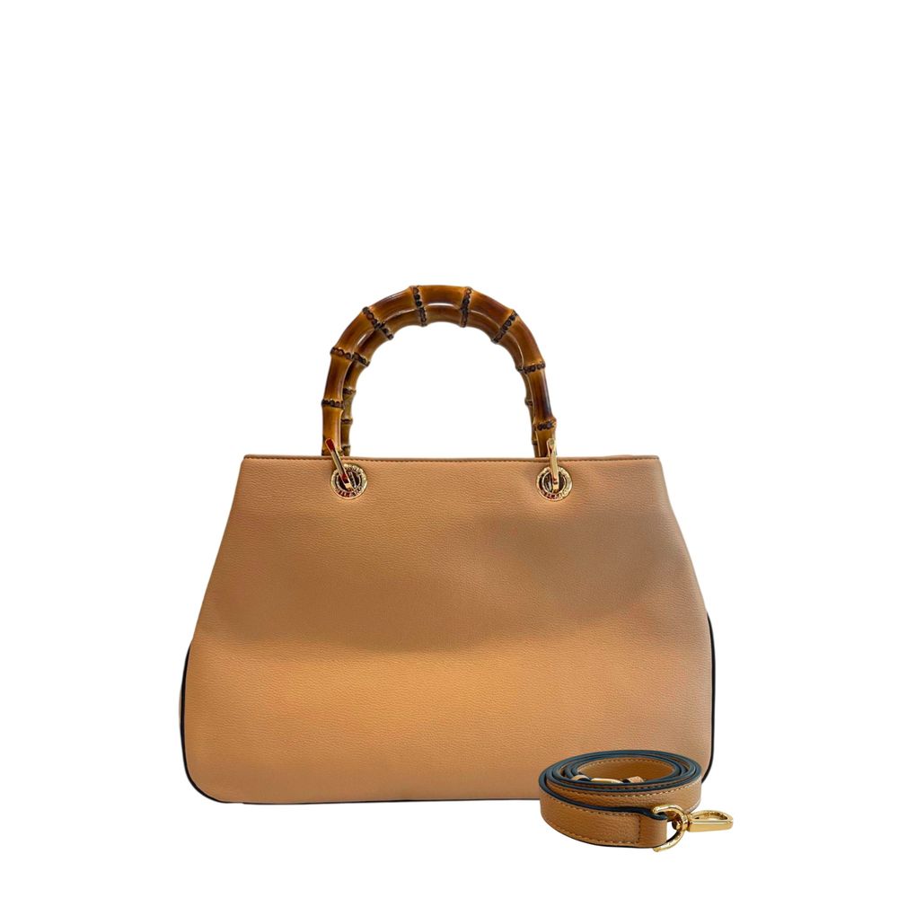 Flap Shoulder Bag by Twinset for women in polyurethane brown & gold presents a statuesque silhouette, showcasing a secure flap, magnetic & button and statuesque built-in-compartments with versatile shoulder-strap & adjustable-strap for a sophisticated look.