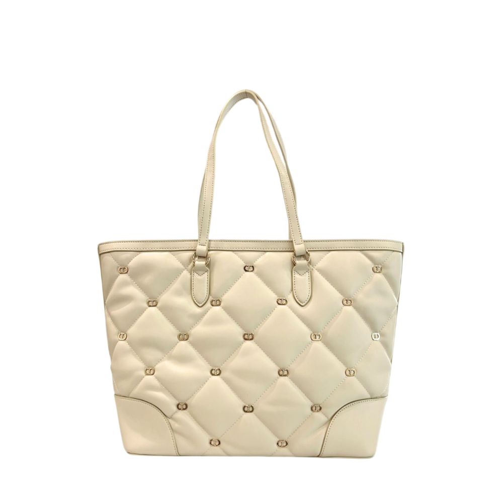 Shoulder Bag by Twinset for women in polyethylene gold & white presents a statuesque silhouette, showcasing a secure zipper and statuesque with versatile shoulder-strap for a sophisticated look.