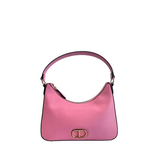 Compact Shoulder Clutch Handbag by Twinset for women in polyurethane gold, multicolor & pink showcases a sculptural silhouette, featuring a secure zipper, ample built-in-compartments, and versatile shoulder-strap & adjustable-strap for a sculptural finish.