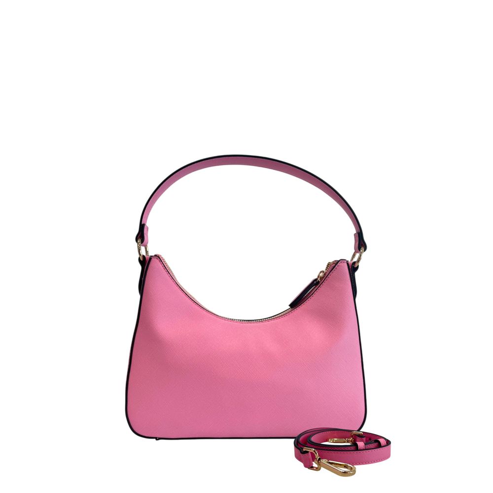 Compact Shoulder Clutch Handbag by Twinset for women in polyurethane gold, multicolor & pink features a sculptural silhouette with a secure zipper, organized built-in-compartments, and versatile shoulder-strap & adjustable-strap for a sculptural finish.