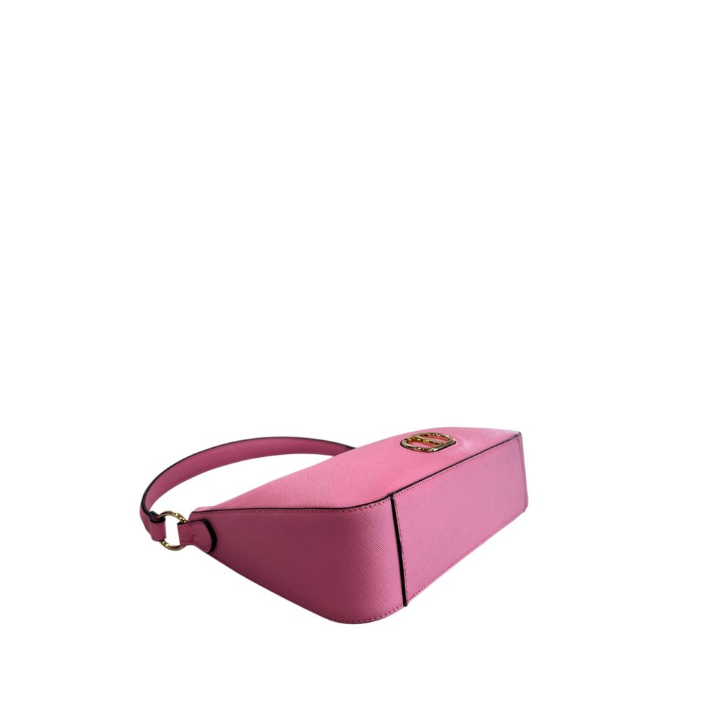 Compact Shoulder Clutch Handbag by Twinset for women in polyurethane gold, multicolor & pink showcases a sculptural silhouette, featuring a secure zipper, ample built-in-compartments, and versatile shoulder-strap & adjustable-strap for a sculptural aesthetic.